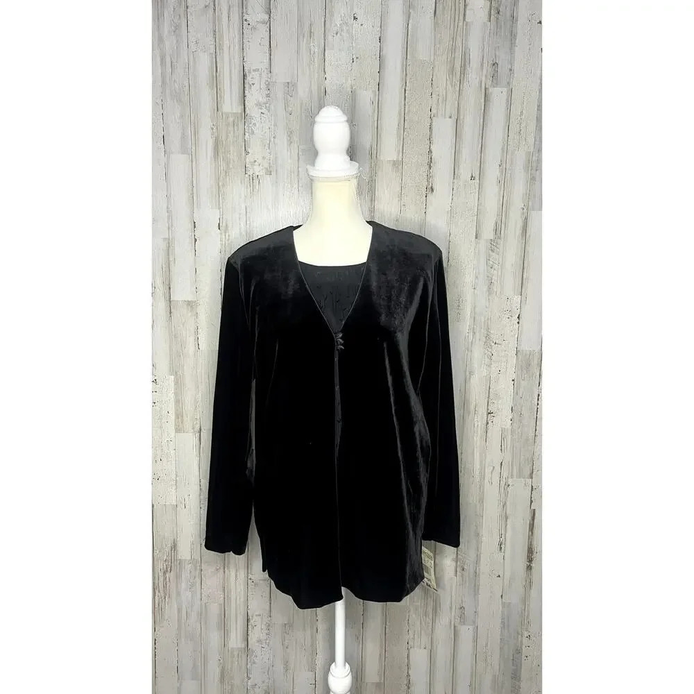 NWT Jantzen Classics Women's Medium Black Velour Blouse & Jacket‎ Set
